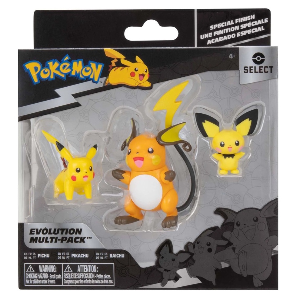 Pokémon Select Pichu Pikachu Raichu Evolution 3-Pack Action Figures